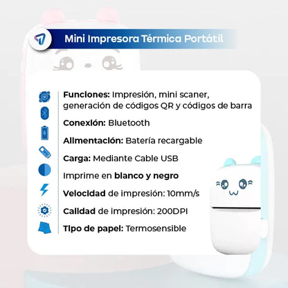 Mini Impresora Térmica Portátil Bluetooth Waggs Celeste 57mm